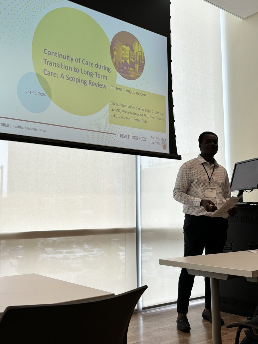 We enjoyed <a href="/Austineebuka/">Augustine Okoh</a>’s presentation on “Continuity of care during transition to long-term care: A scoping review.” Congratulations Austin!

#NERD2024 <a href="/MERIT_McMaster/">McMaster Education Research, Innovation & Theory</a> <a href="/McMasterHSED/">MSc Health Sci Education (HSED)</a>