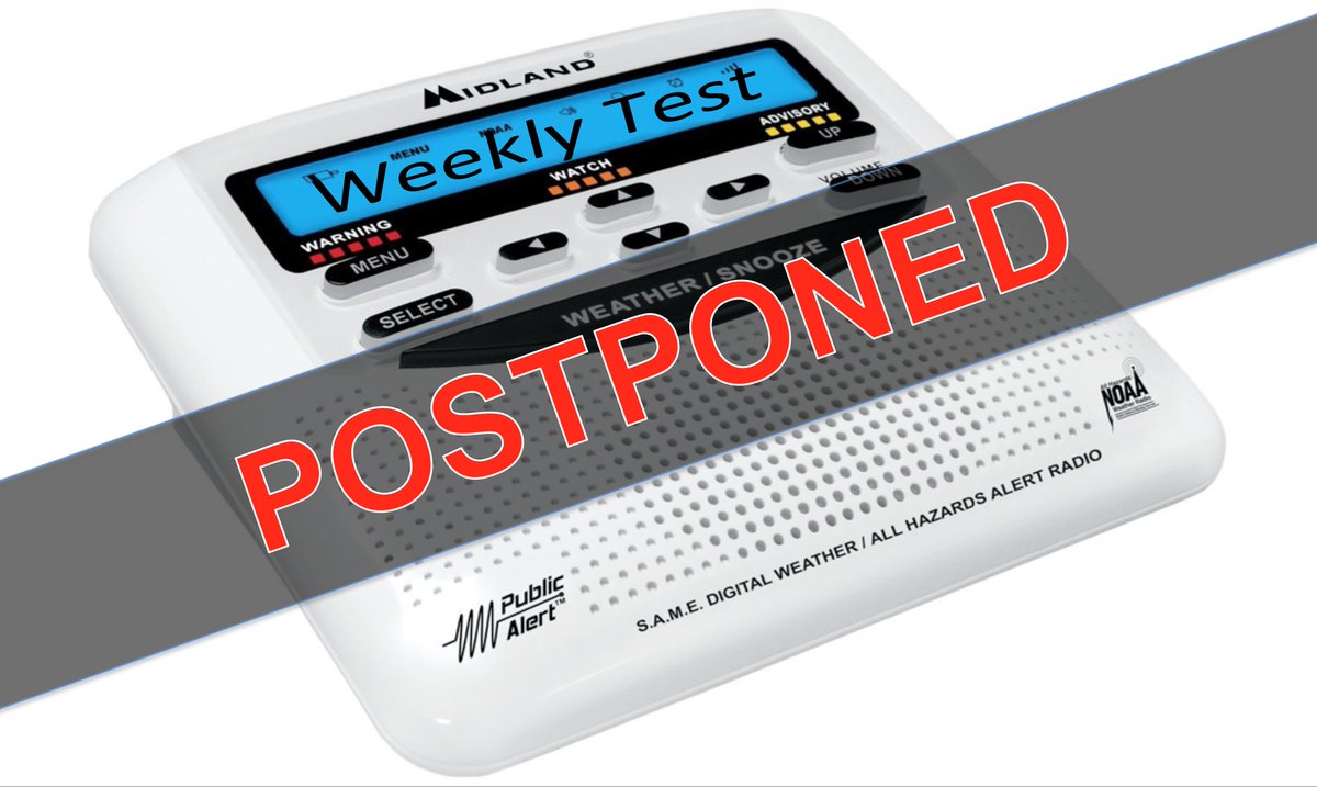 Our normal Wednesday weekly NOAA Weather Radio test today has been postponed until Thursday (tomorrow). #txwx #lawx #arwx #okwx