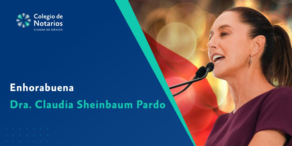 colegionotarios's tweet photo. ¡Felicidades a la doctora Claudia Sheinbaum @Claudiashein por su triunfo en la pasada jornada electoral que la convierte en la primera Presidenta de México! En el Colegio de Notarios de la Ciudad de México celebramos su elección y reiteramos nuestro compromiso de trabajar con su gobierno en favor de la legalidad y la certeza jurídica en nuestro país.