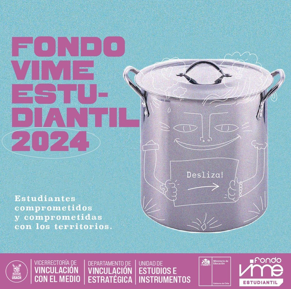 PostgradosUSACH's tweet photo. 📌¿Estás estudiando en la #Usach y tienes en mente un proyecto de vinculación con el medio? 🧐 La Vime USACH invita a postular a la segunda versión del #FondoVIME Estudiantil.
👀 Revisa las bases y postula en https://t.co/cib2HbxJny https://t.co/o6M8CKtOQd