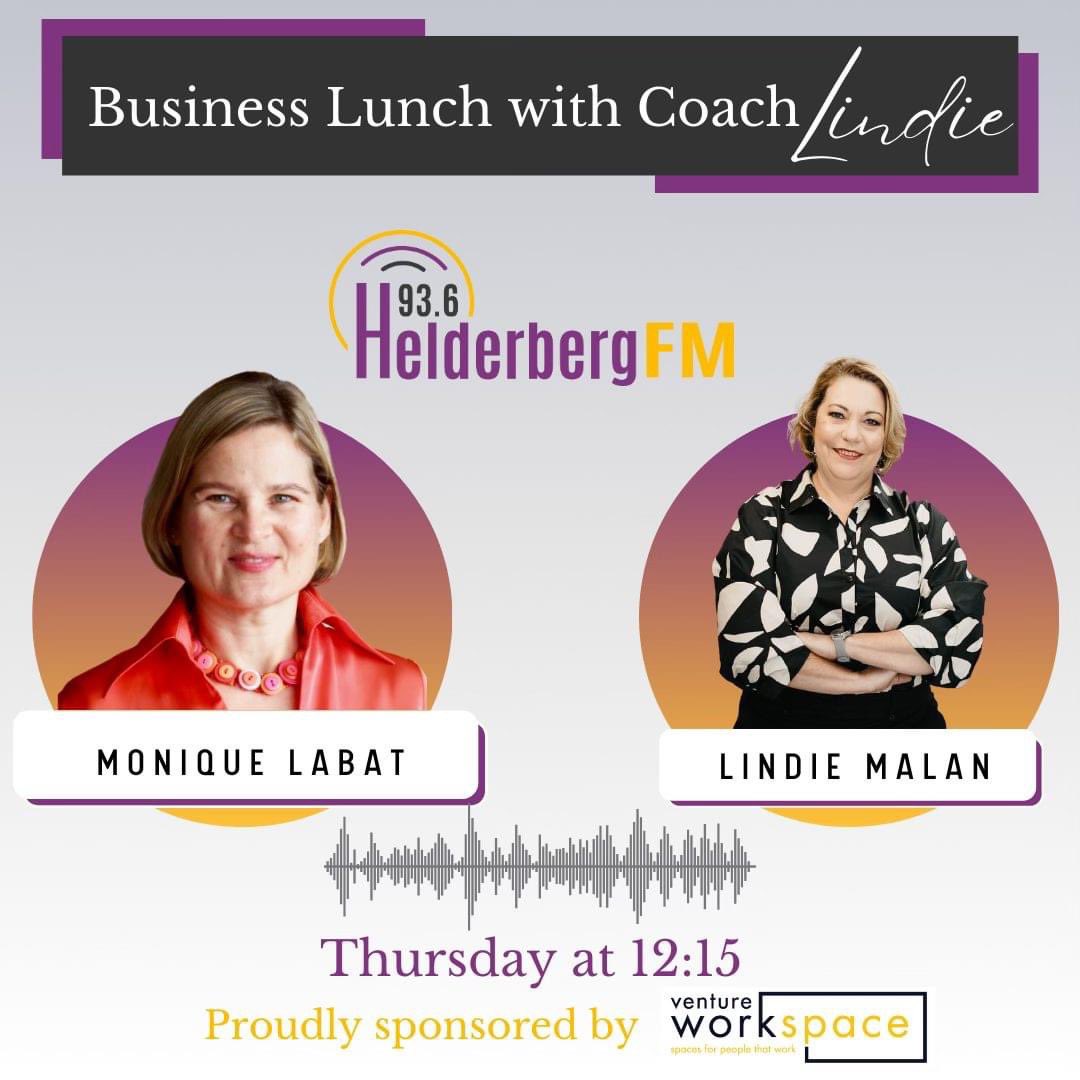 Monique_Labat's tweet photo. Thank you @LindieMalan #ActionCOACH am thrilled to be interviewed by you on @HelderbergFM for your Business Lunch with Coach! #entrepreneur #businessinsights #challenges #lessons #sharing #B2B https://t.co/EXq2B2ROS3
