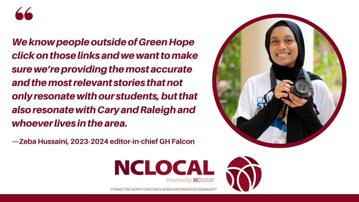 NC Local News Workshop (@ncnewsworks) on Twitter photo This week, #NCLocal features the extraordinary work of high school journalists & the key roles of mentors and coaches who support them, including <a href="/hussainizeba/">Zeba Hussaini</a>, <a href="/theghfalcon/">The Green Hope Falcon</a>, <a href="/BryanChristo4/">Bryan Christopher</a>, <a href="/ThePiratesHook/">The Hook</a>, <a href="/NCSMA/">NCSMA</a> & <a href="/eloncomm/">Elon Communications</a>. Read & be inspired: nclocalnewsworkshop.org/features/for-s… This week, #NCLocal features the extraordinary work of high school journalists & the key roles of mentors and coaches who support them, including <a href="/hussainizeba/">Zeba Hussaini</a>, <a href="/theghfalcon/">The Green Hope Falcon</a>, <a href="/BryanChristo4/">Bryan Christopher</a>, <a href="/ThePiratesHook/">The Hook</a>, <a href="/NCSMA/">NCSMA</a> & <a href="/eloncomm/">Elon Communications</a>. Read & be inspired: nclocalnewsworkshop.org/features/for-s…