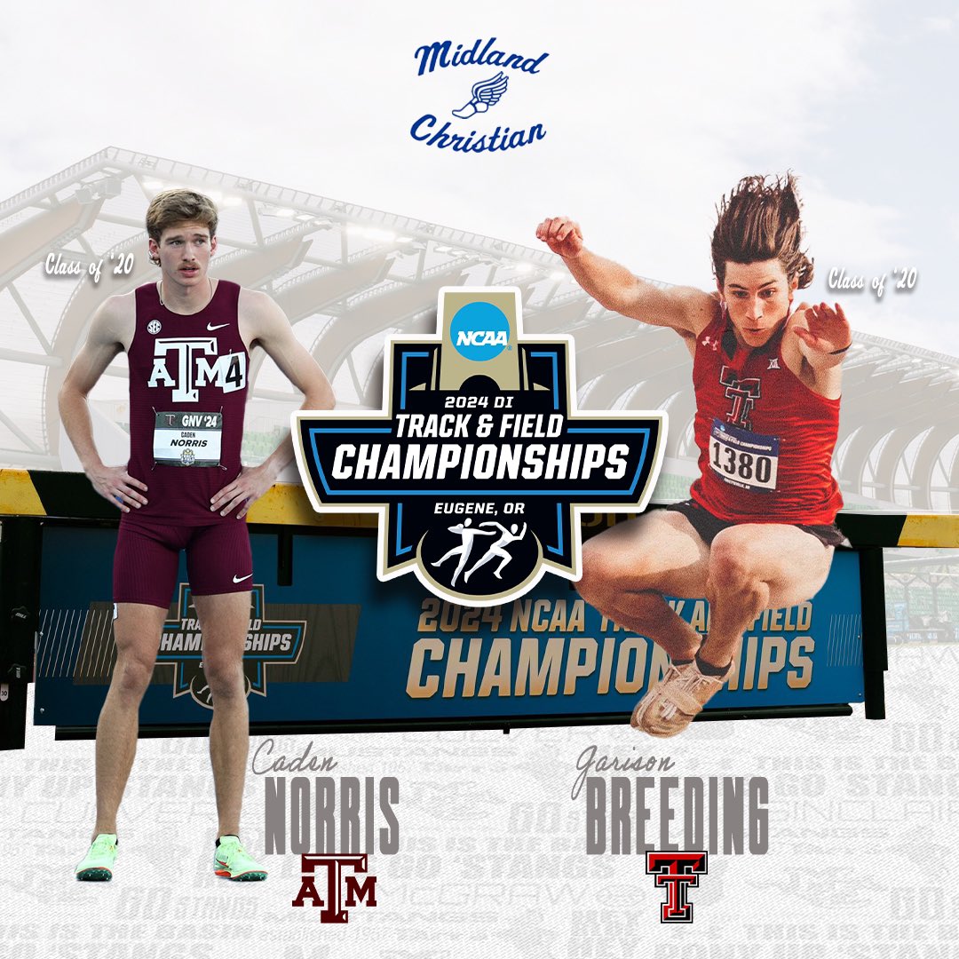 MCS TRACK & FIELD (@mcsmustangtfxc) on Twitter photo ✌️ ‘Stangs on the big stage tonight at the NCAA DI Outdoor Track & Field Championships
📺 ESPN 2
⏰ 6:30PM CT
📍Eugene, OR
<a href="/gbreeding4/">Garison Breeding</a> ➡️ <a href="/TexasTechTF/">Texas Tech Track & Field</a>
<a href="/cadennorris12/">Caden Norris</a> ➡️ <a href="/aggietfxc/">Texas A&M Track & Field/Cross Country</a>
🔵#PonyUp🔴 ✌️ ‘Stangs on the big stage tonight at the NCAA DI Outdoor Track & Field Championships
📺 ESPN 2
⏰ 6:30PM CT
📍Eugene, OR
<a href="/gbreeding4/">Garison Breeding</a> ➡️ <a href="/TexasTechTF/">Texas Tech Track & Field</a>
<a href="/cadennorris12/">Caden Norris</a> ➡️ <a href="/aggietfxc/">Texas A&M Track & Field/Cross Country</a>
🔵#PonyUp🔴