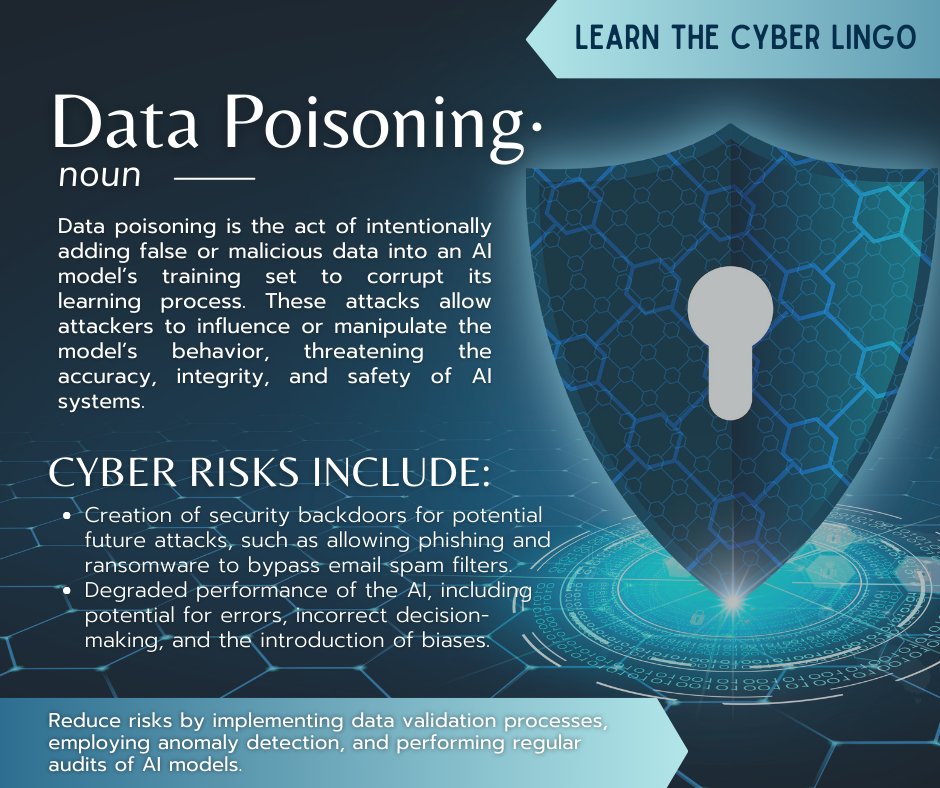 adNETtechnology's tweet image. #LearnTheLingo  Stay up to date on cybersecurity vocabulary.  📕🛡️

#DataPoisoning  #AI