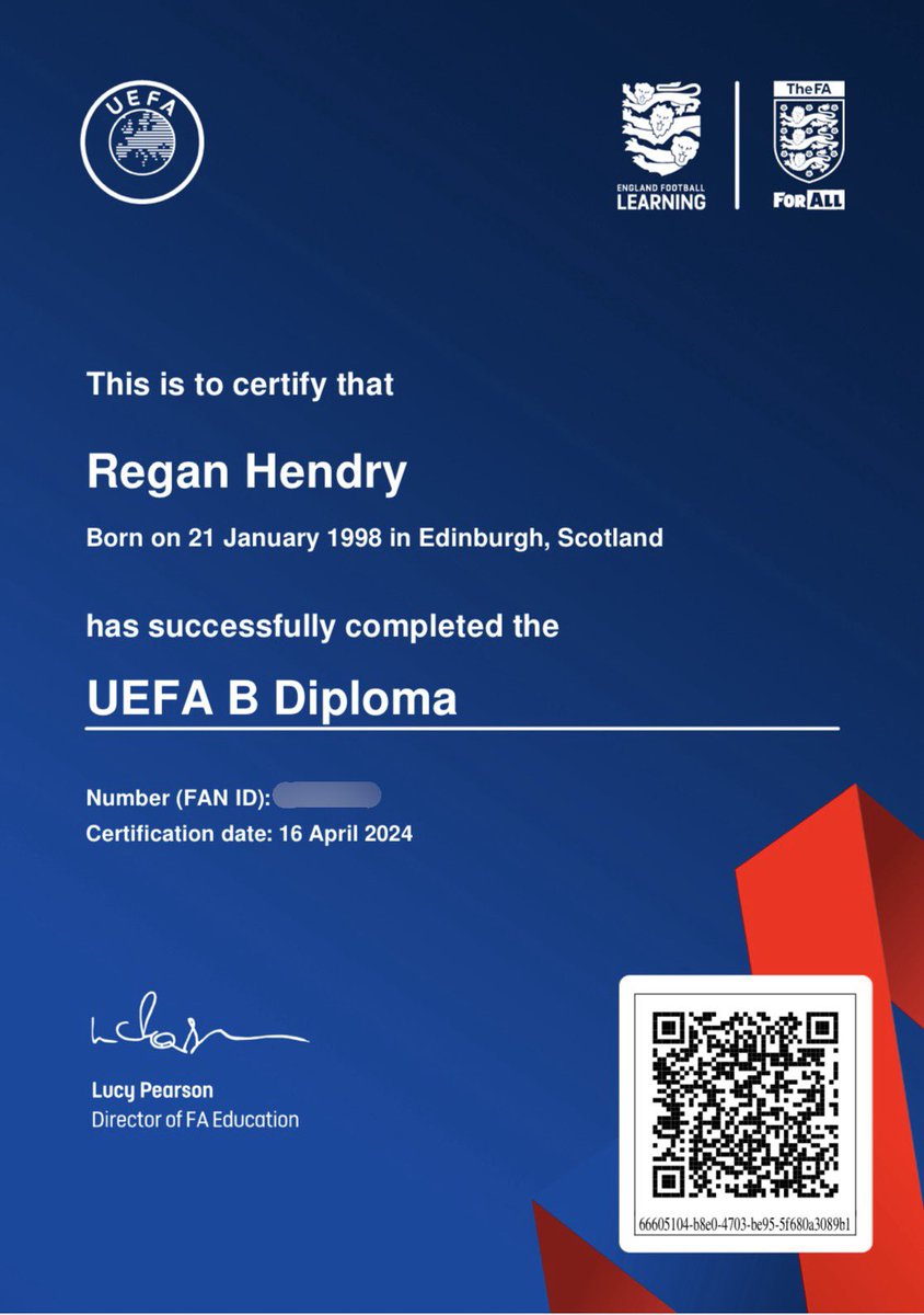 Delighted to receive my UEFA B certificate today. Looking forward to the future🤝🏻