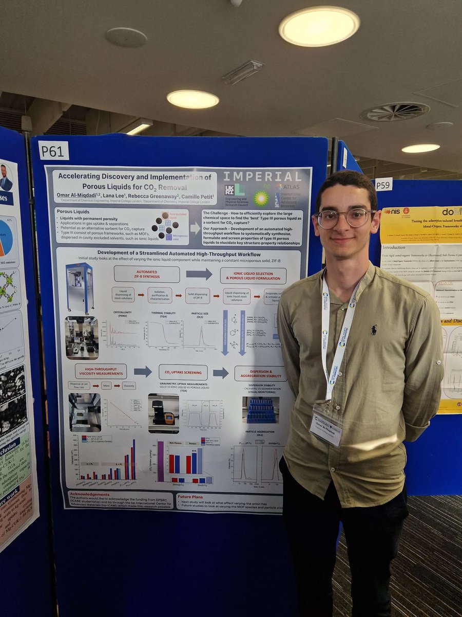 Petit_Group's tweet photo. 🎉 Happy day as Omar gets a poster prize for his work on porous liquids for #CO2Capture.
Collaborative project with @BeckyLGreenaway supported by @EPSRC and #bpICAM.
Thank you @UKPorMat!
@ImperialChemEng @impchemistry https://t.co/ZmERPMrS6l