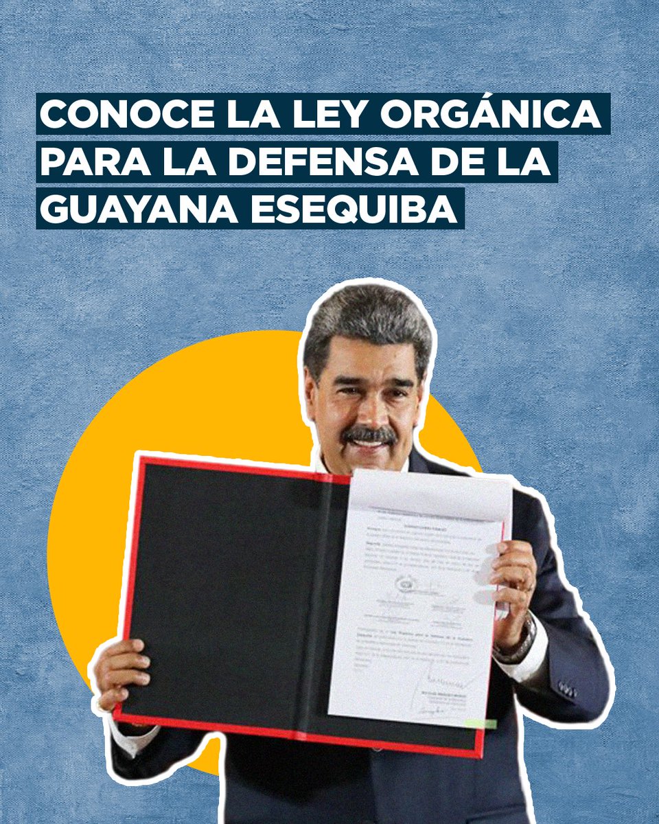 La Ley Orgánica para la Defensa de la Guayana Esequiba fue promulgada el 03 de abril de 2024. 

¿Qué tanto conoces de esa ley?🤔

Va hilo🧵 explicando algunos puntos clave de esa norma vigente.  

#PuebloMaduroEnPaz