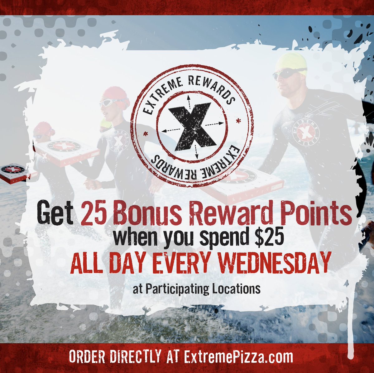 Extreme_Pizza's tweet image. Celebrate Global Running Day with Extreme Pizza today and receive 25 bonus reward points when you spend $25! All day EVERY Wednesday at participating locations! #ExtremePizza #rewardspoints #pizza #pizzadelivery #June2024 #summer #summer2024 #June #GlobalRunningDay #outdoors #fun