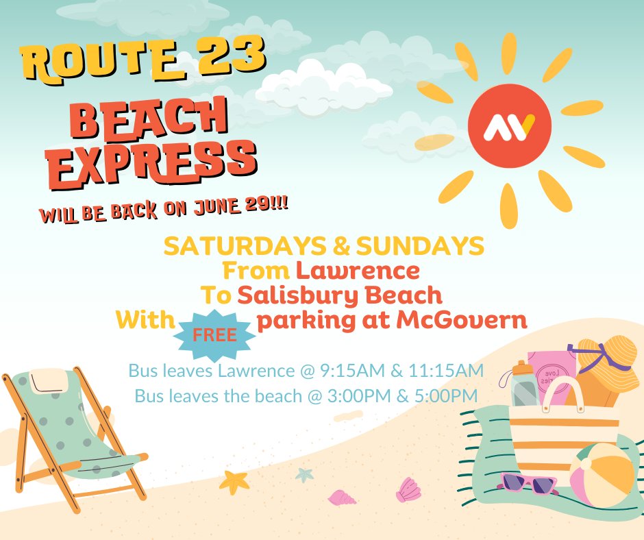 PACK YOUR BEACH BAGS!!!!  Route 23-BEACH EXPRESS bus is returning and will run on Saturdays and Sundays, from June 29 until September 1. 
¡¡¡EMPACA TUS BULTOS DE PLAYA!!!!  La Ruta 23-BEACH EXPRESS regresa y funcionará los sábados y domingos, del 29 de junio al 1 de septiembre.