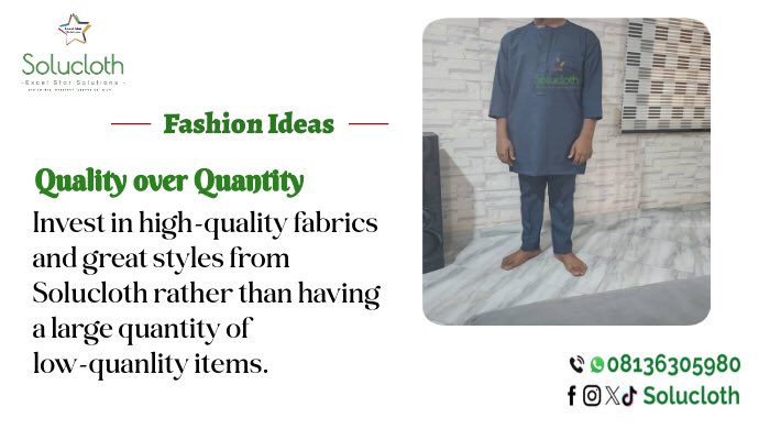 Solucloth's tweet photo. Invest in high-quality fabrics and great styles from Solucloth rather than having a large quantity of low-quality items
Seasonal Wardrobe
Refresh your wardrobe each season to stay current
Solucloth is a one-stop place for all cloth needs
#ideas
#solucloth
#excelstarsolution https://t.co/KkncQaq2no