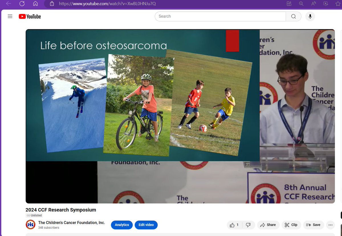 We are grateful to Nicholas and the whole Urzynicok family for sharing Nicholas' harrowing journey with #osteosarcoma at the #2024CCFSymposium. You can watch the livestream here: youtube.com/live/XwBL0HNJu…