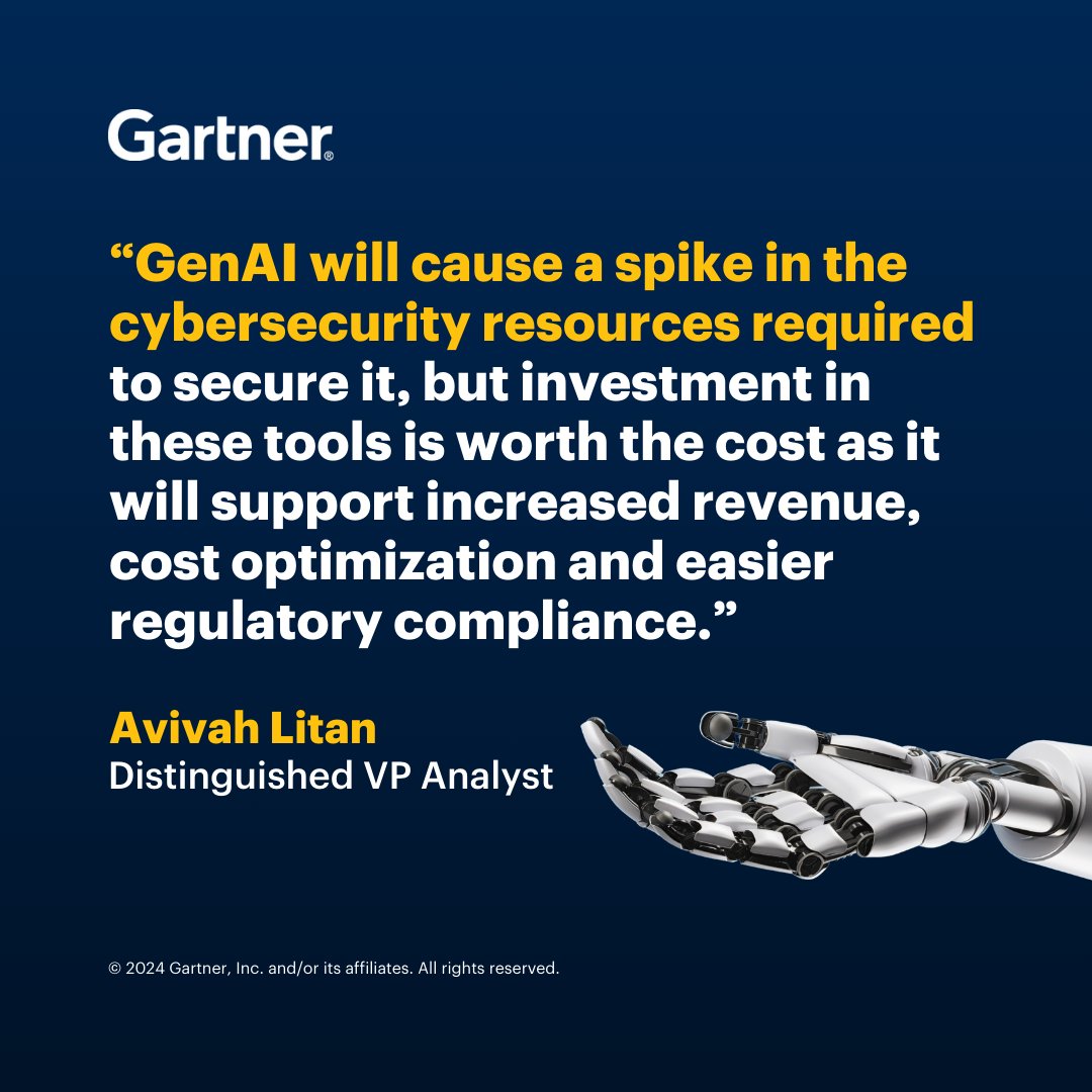 Gartner_inc's tweet photo. Gartner expert Avivah Litan shares insights on the Gartner recommendation to secure #AI and #GenAI applications — live from Gartner Security &amp; Risk Management Summit.   

Check out more highlights from #GartnerSEC: https://t.co/O5QfiIiTLX https://t.co/qDtWEOEhXh