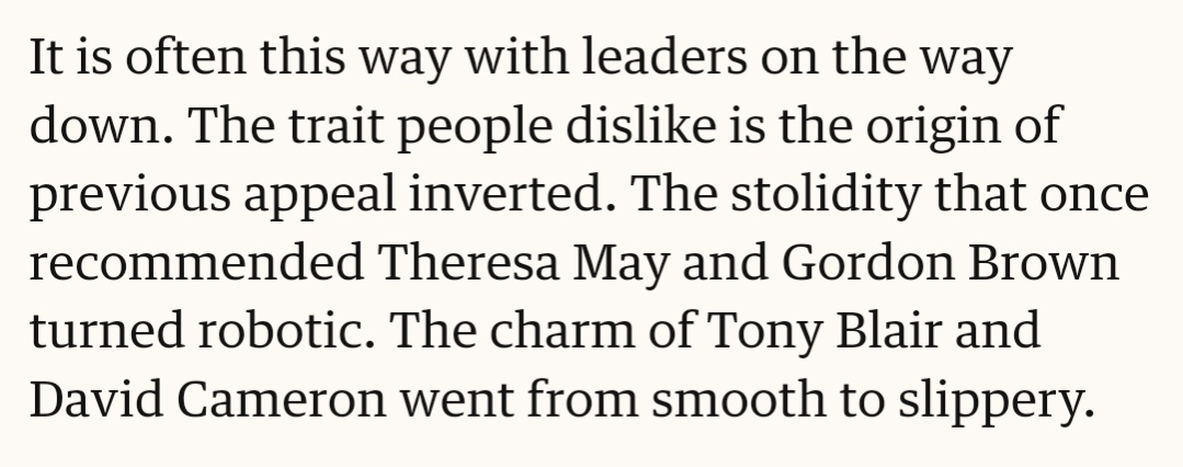 I remember this para from <a href="/rafaelbehr/">Rafael Behr</a>  and agreed. Sunak was reasonably popular during Covid, so which once appealing trait morphed to sour public opinion?