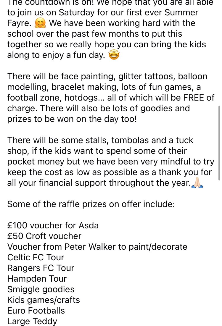 stjp2pc's tweet photo. 💥3 DAYS TO GO 💥 

We can’t wait to see you all at our first ever Summer Fayre please see below details we have got so much fun planned and lots of free activities 🏴󠁧󠁢󠁳󠁣󠁴󠁿🍦☀️

@StJohnPaulGCC https://t.co/Nnb39rv7BZ