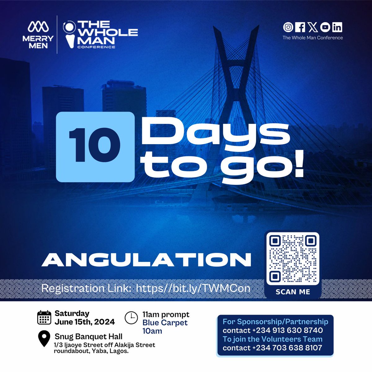 JanetChioma2's tweet photo. In ten days, we will be counting on Whole Men to lead their homes and society towards a brighter tomorrow. 

Save The Date - ‘The Whole Man Conference’ - Saturday, 15th, June, 2024. Snug Banquet Hall, Yaba, Lagos.

Registration Is Still Ongoing
https://t.co/S6GzTN1sMT https://t.co/DI7csHX9tH