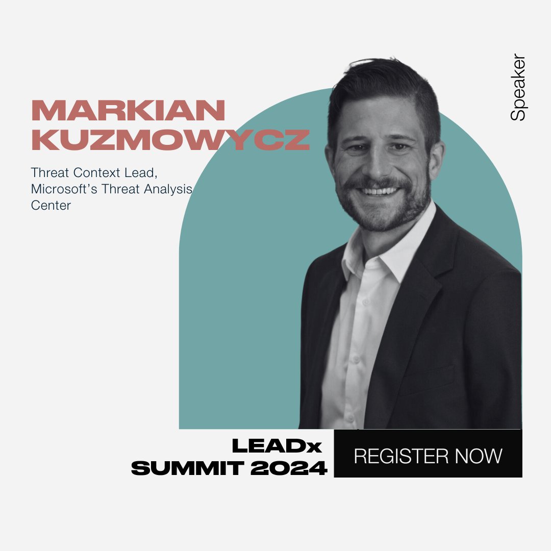 LEADxSUMMIT's tweet photo. Meet Markian of Microsoft! We are honored to welcome him to LEADx Summit 2024!

Markian Kuzmowycz is a Threat Context Lead for Microsoft’s Threat Analysis Center (MTAC). 
To check his full bio, stalk him here 👀: https://t.co/wqwWTU7GXA https://t.co/gtKhoBYsDy