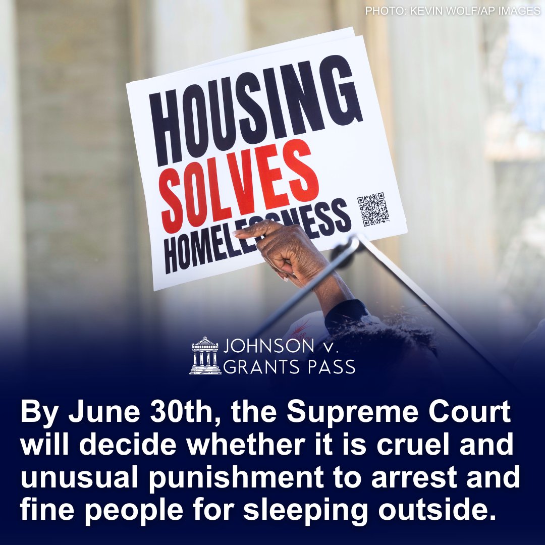 ejulorg's tweet photo. We will never arrest our way out of homelessness. In the case of #JohnsonVGrantsPass, the Supreme Court must affirm that criminalizing survival is cruel, costly, and counterproductive. #HousingNotHandcuffs

Learn more: https://t.co/6lOZDeyySN https://t.co/52INVlMoAu
