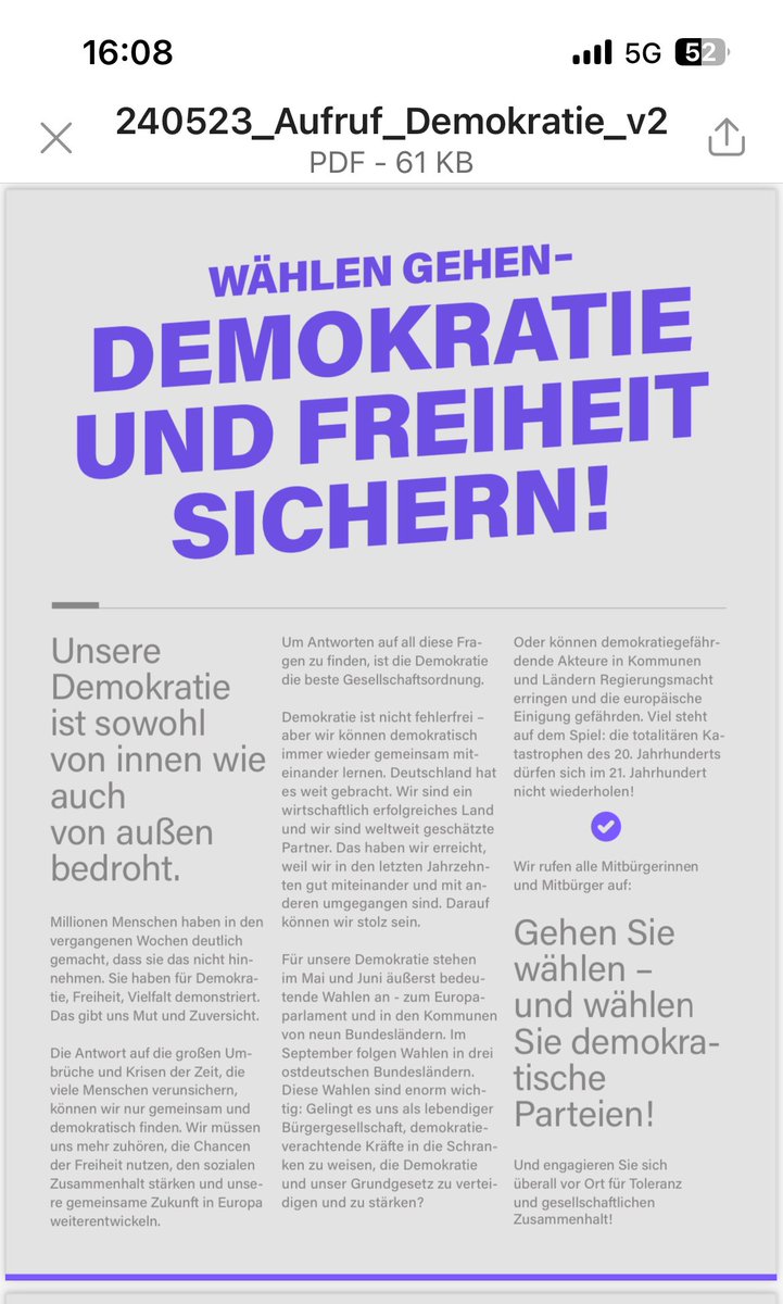 PRuhenstrothB's tweet photo. #DemokratieWählen „Unsere Demokratie ist sowohl von innen wie auch von außen bedroht.“Deshalb fordern immer mehr Unterzeichner*innen dazu auf, nur demokratischen Parteien die Stimme zu geben. Mehr Info &amp; Mitzeichnungsmöglichkeit:https://t.co/8pOPNUmU1L https://t.co/4Yrun60UBS