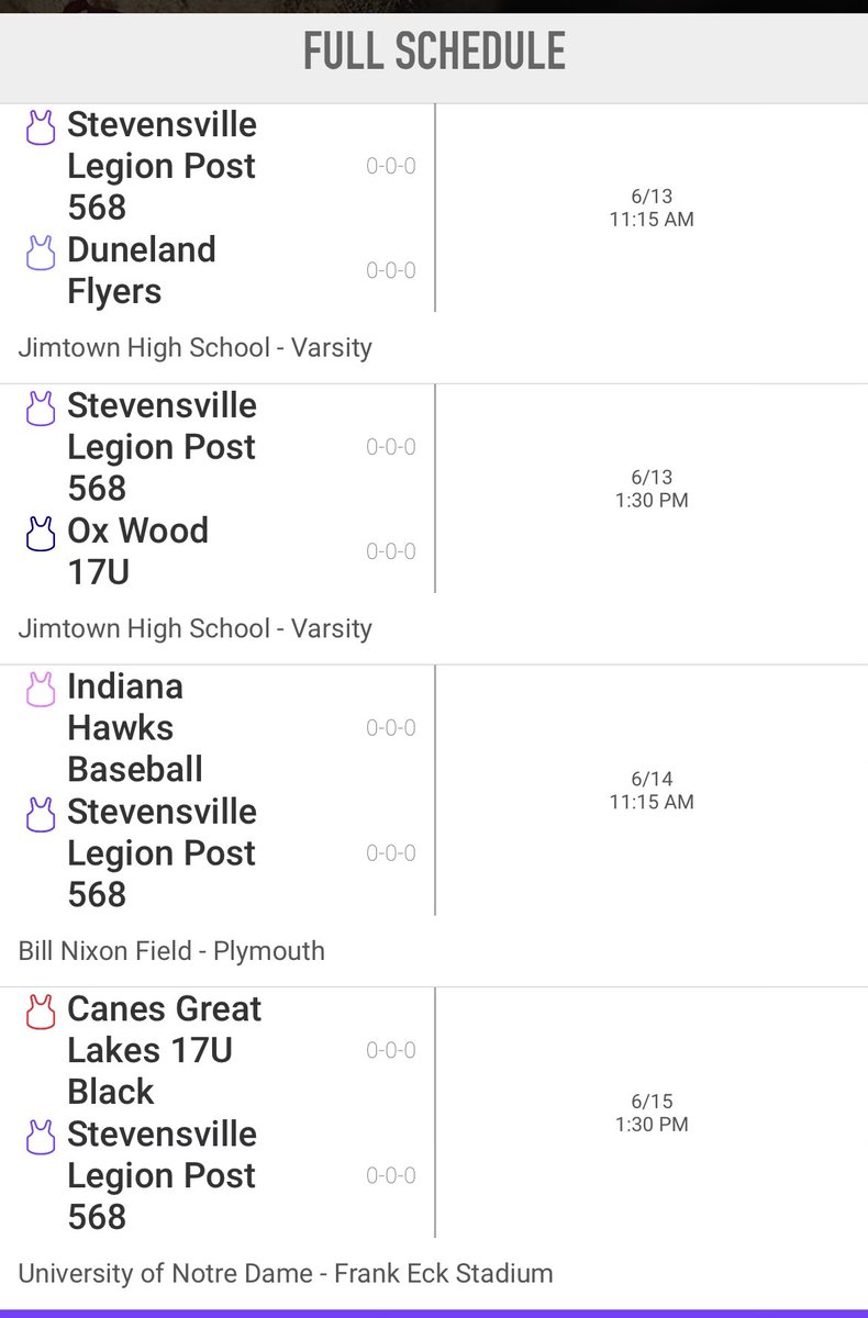 Schedule for the first tournament next weekend in South Bend.