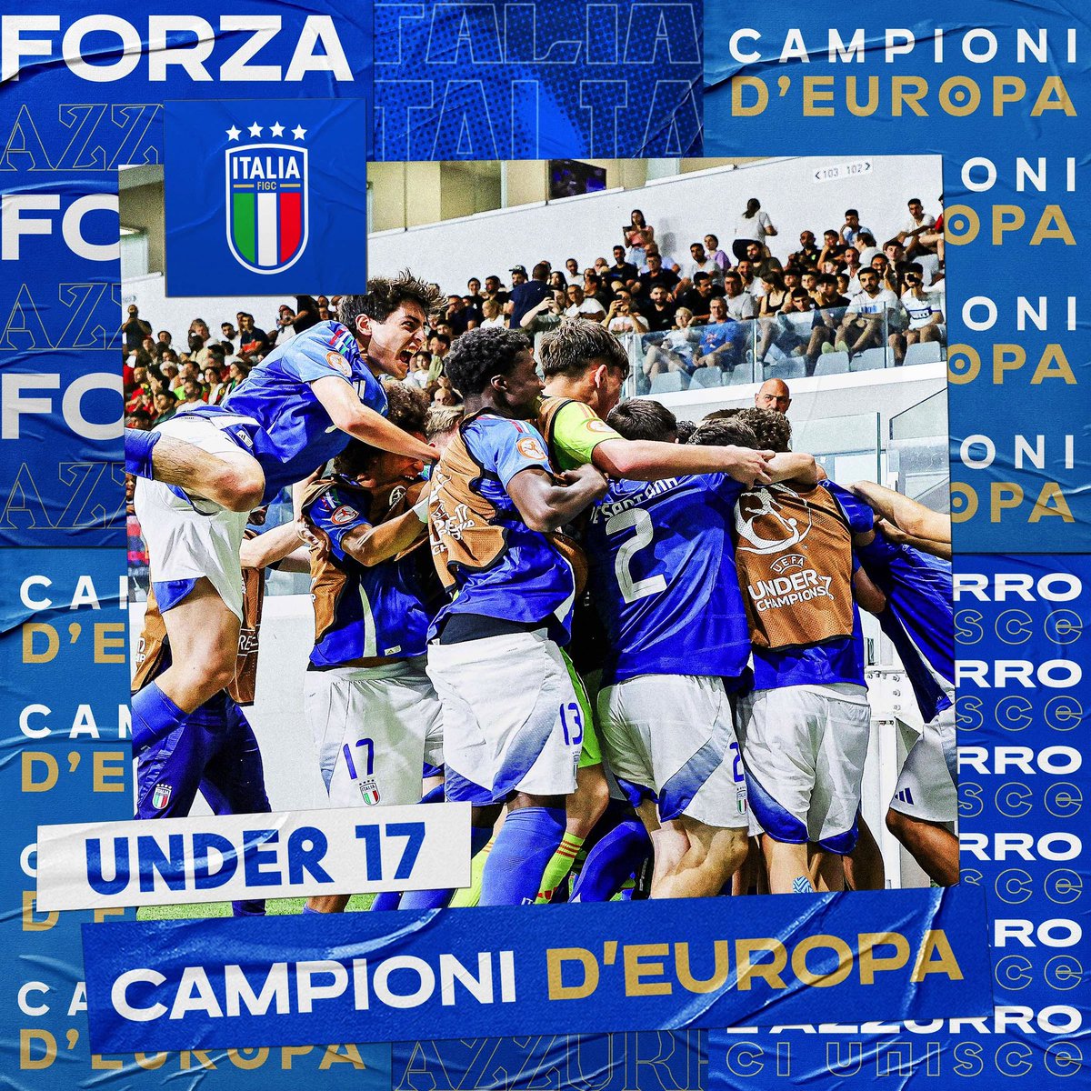 Azzurri's tweet photo. 𝑪𝑨𝑴𝑷𝑰𝑶𝑵𝑰 𝑫’𝑬𝑼𝑹𝑶𝑷𝑨 🏆

Grazie ragazzi, siamo orgogliosi di voi 💙

#U17EURO #ItaliaPortogallo
#Under17 #Azzurrini #VivoAzzurro https://t.co/zibnWuYtPD