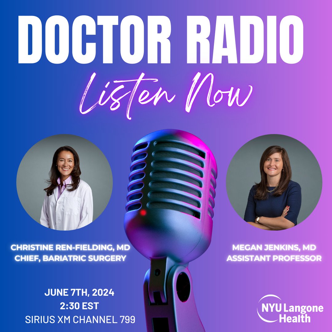 NYULH_Surgery's tweet image. Join us on Doctor Radio @nyudocs tomorrow at 2:30 PM EST for an insightful discussion on medical vs. surgical #weightloss strategies with Dr. Christine Ren-Fielding, Chief of Bariatric Surgery, @MeganJenkinsMD, and @DrMarcSiegel. #NYULHSurgery #BariatricSurgery