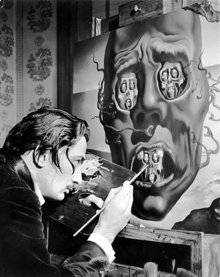 fasc1nate's tweet photo. "I don't do drugs, I am drugs." Salvador Dali painting The Face of War, 1941 https://t.co/iKjgNIW5Go