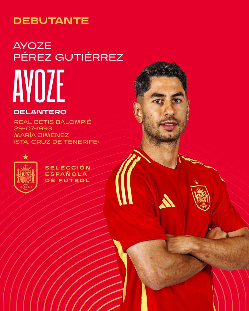 SEFutbol's tweet photo. 👏🏼 ¡¡ENHORABUENA, @AyozePG!!

El atacante del @RealBetis debuta en estos momentos con la @SEFutbol absoluta.

¡¡UN GRAN DÍA PARA RECORDAR!!

🇪🇸 🆚 🇦🇩 | 0-0 | 1’

#VamosEspaña | #EURO2024 https://t.co/eClrHp4v0l