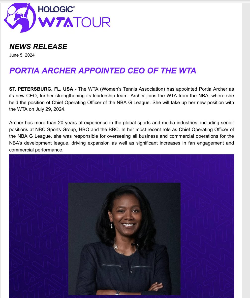 New CEO announced for the WTA, finally.