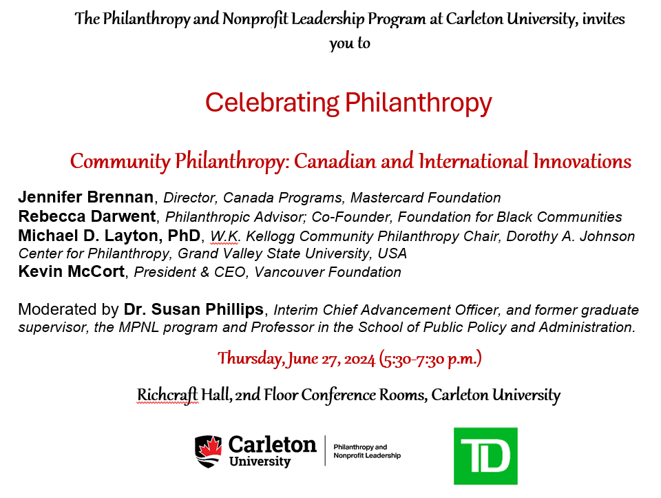 Derek deLouché, CFRE (@derekdelouche) on Twitter photo Join us for Celebrating Philanthropy on June 27th hosted by <a href="/MPNLCarleton/">MPNL Carleton</a>. Registration is limited. Our thanks to <a href="/TD_Canada/">TD (Canada)</a>, our sponsor for 2024. Join the conversation! #Philanthropy #Ottawa #Carleton #CommunityPhilanthropy #OttCity
carleton.ca/panl/2024/regi… Join us for Celebrating Philanthropy on June 27th hosted by <a href="/MPNLCarleton/">MPNL Carleton</a>. Registration is limited. Our thanks to <a href="/TD_Canada/">TD (Canada)</a>, our sponsor for 2024. Join the conversation! #Philanthropy #Ottawa #Carleton #CommunityPhilanthropy #OttCity
carleton.ca/panl/2024/regi…