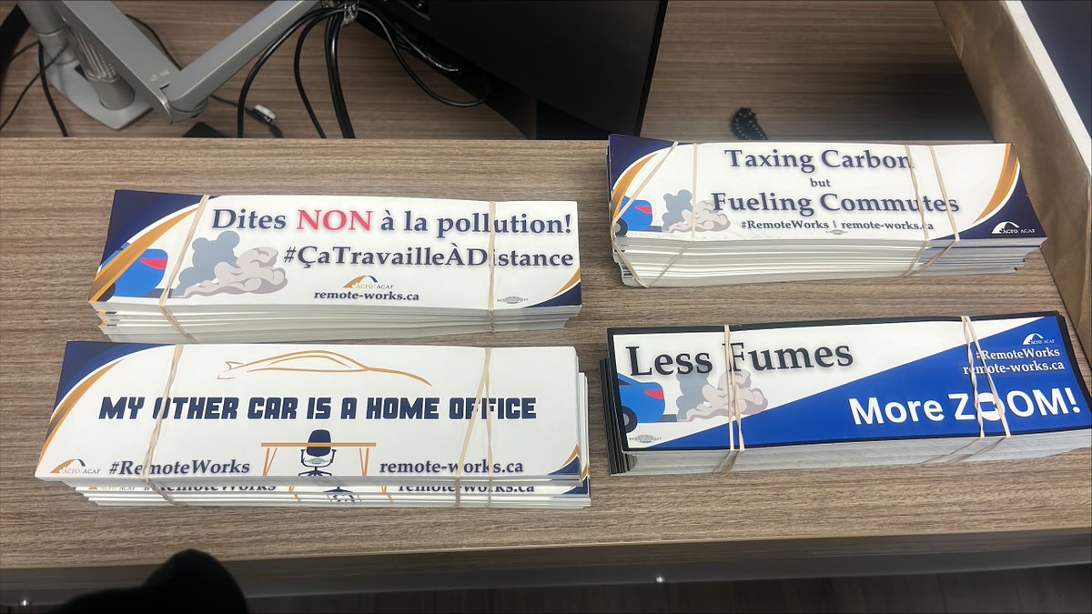 Looking to highlight the government’s hypocrisy around climate change with RTO?

Come pick up FREE ACFO-ACAF #RemoteWorks bumper stickers and posters from our office (193 Richmond Road in Ottawa) tomorrow, June 6, 2024, between 10am – 2pm.

See you there!