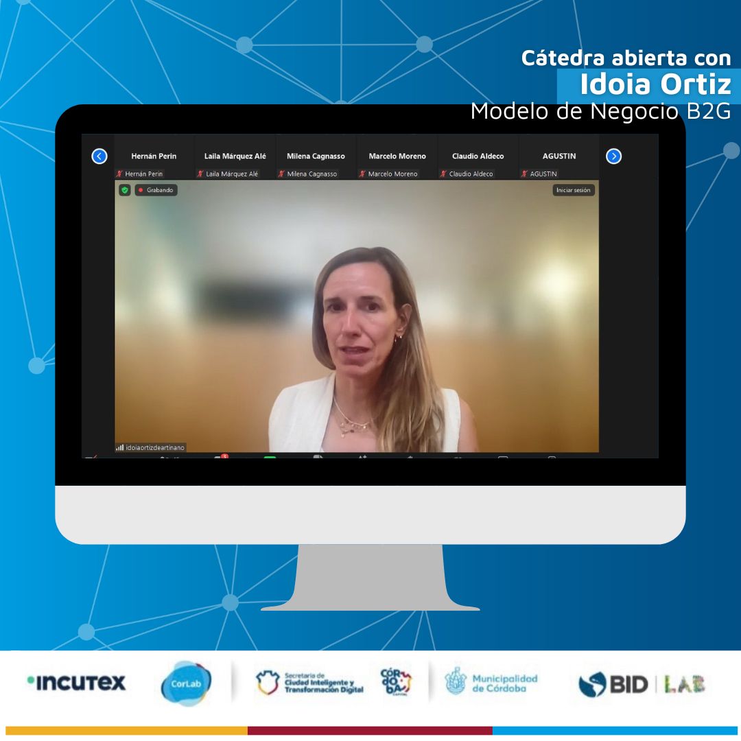 🚀 Idoia Ortiz, referente global Govtech y CEO de <a href="/gobe_studio/">Govtech Studio | GOBE</a> , disertó sobre "Govtech y Modelo de Negocio B2G” para startups,  en el marco del Programa de Acompañamiento Emprendedor de Cba Govtech, implementado por el <a href="/MuniCba/">Municipalidad de Córdoba</a> junto a @Incutex e <a href="/InnovosGroupSA/">Innovos Group S.A</a> y <a href="/el_BID/">Banco Interamericano de Desarrollo</a>
