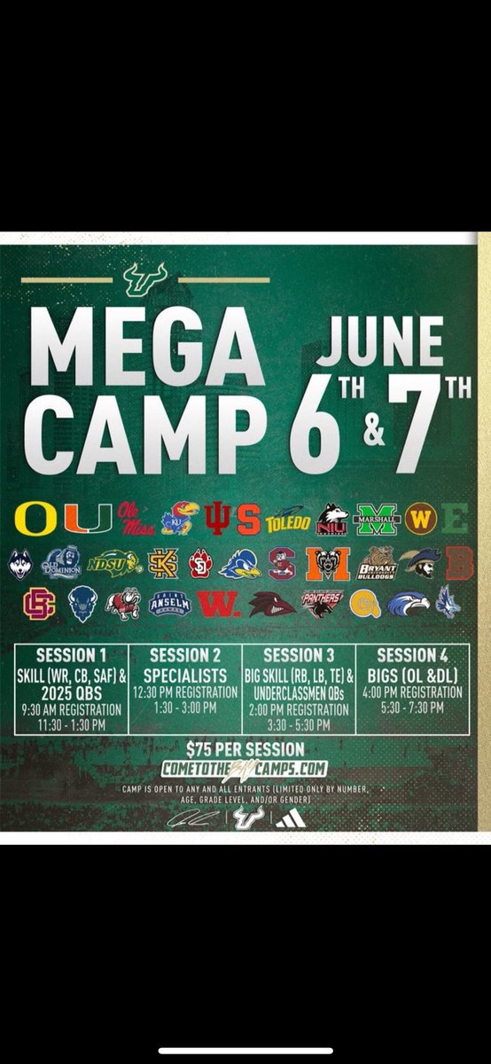 I will be attending USF mega camp tomorrow for the 4th session 
6’1 275
3.9 gpa
<a href="/CoachPasquale/">David Pasquale</a> <a href="/239Sneddon/">Coach Sneddon</a> <a href="/_CoachCottrell_/">Trevor Cottrell</a> <a href="/CoachHoodie/">Tyler Hudanick</a>