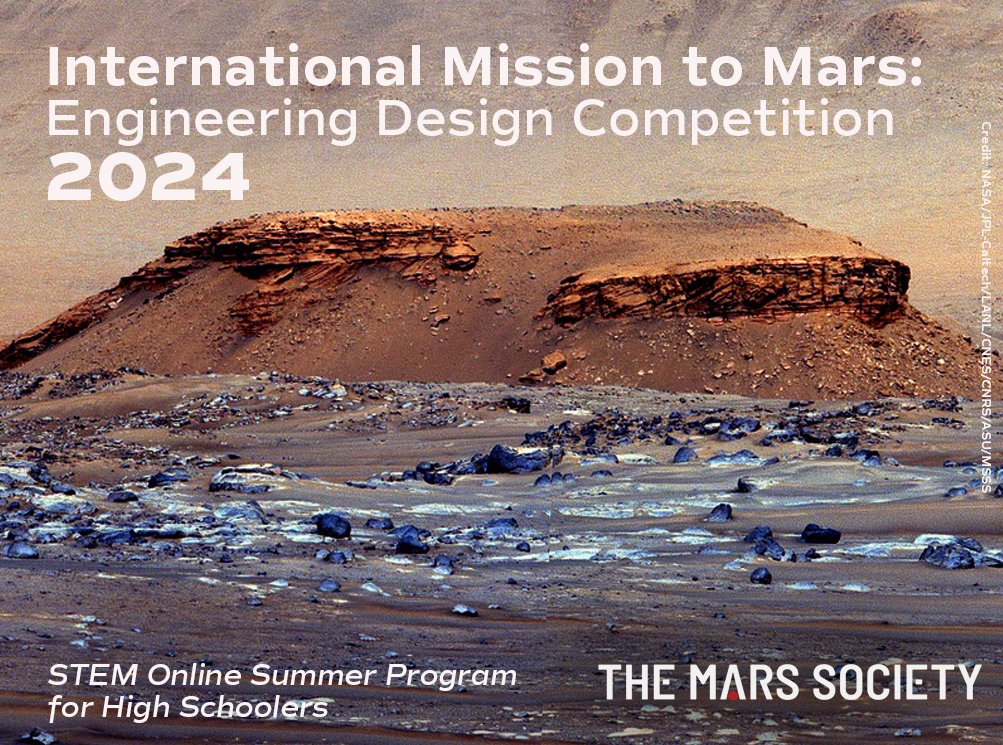 TheMarsSociety's tweet photo. TIME RUNNING OUT for high school students to sign up for 2024 Mission to Mars Engineering Design Contest. Visit https://t.co/owTXWAbfIT for details. #education #students #globalcompetition #themarssocietgy #virtualcourse #stem #science https://t.co/YaXcu9HEns