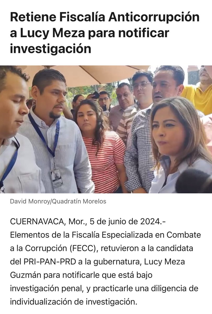 Detiene fiscalía de #Morelos a ⁦⁦<a href="/LucyMezaGzm/">Lucy Meza</a>⁩ candidata a gobernadora por el frente opositor. Ello sucedió durante una conferencia de prensa para informar sobre irregularidades durante el proceso electoral.
¡Esto se llama “terrorismo de Estado”!