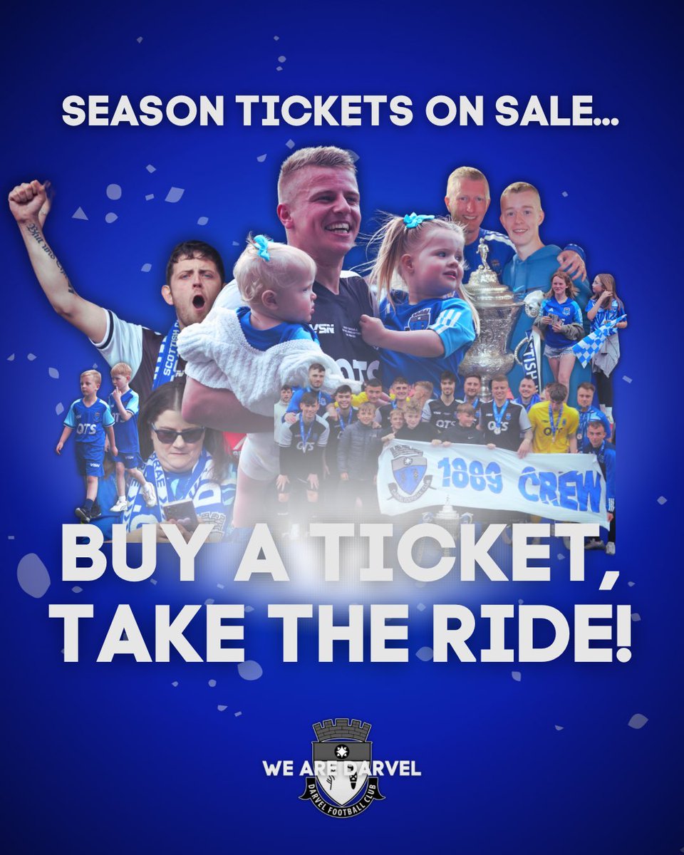 BUY A TICKET, TAKE THE RIDE! | Season Tickets are now available online!

15 league games over the season.

£150 allocated seating / £100 adult / £50 U16s &amp; O65s.

🔗 - darvelfc.com/browse/catHqEp…

#WeAreDarvel

💙🤍🖤