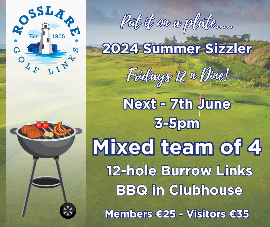 Rosslaregolf's tweet photo. The next ‘12 and Dine’ is Fri 7 June @ Burrow Course ⛳️

3-5pm followed by BBQ at Clubhouse 🍔🌭,

#rosslaregolflinks #rosslaregolfclub https://t.co/DZyj44DZyJ