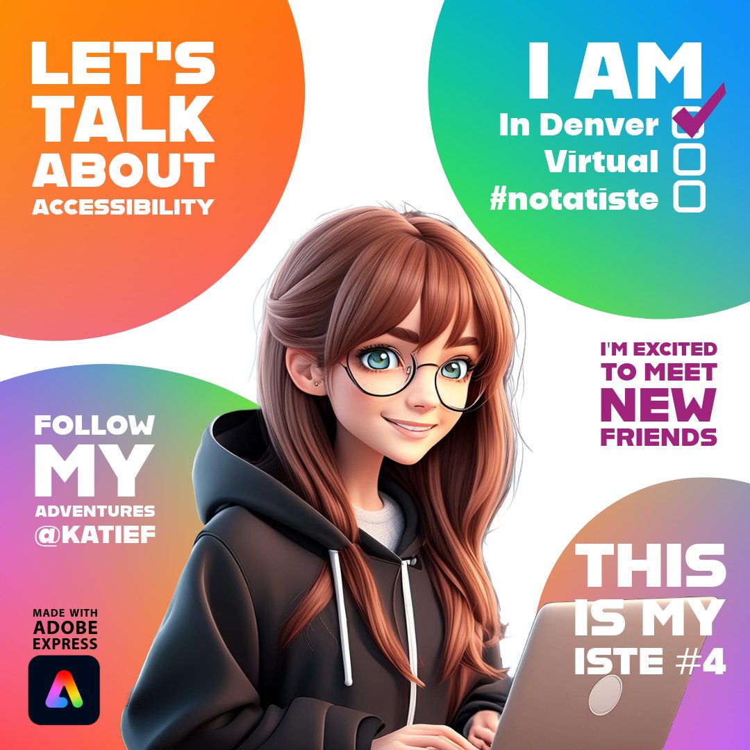 Katie Fielding (@katief) on Twitter photo 📣 Hey friends!! 📷#ISTELive?
Share your excitement using <a href="/AdobeExpress/">Adobe Express</a>
Remix this 📷adobe.ly/eduiste24remix
Have fun creating 📷 #notatiste <a href="/AdobeForEdu/">Adobe For Education</a>
#AdobeEduCreative 📣 Hey friends!! 📷#ISTELive?
Share your excitement using <a href="/AdobeExpress/">Adobe Express</a>
Remix this 📷adobe.ly/eduiste24remix
Have fun creating 📷 #notatiste <a href="/AdobeForEdu/">Adobe For Education</a>
#AdobeEduCreative