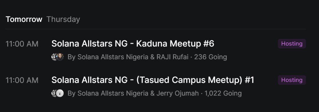 AllstarsNG's tweet photo. Mid Week, Same Goal ✨

Onboard the next billion users in crypto through @solana 

We’ll be having meetups in Tasued and Kaduna tomorrow. 

With over 1200+ registered participants, you definitely know the @allstarsNg energy is different.

We are locked and loaded 🔥 https://t.co/AcBMZH60iF