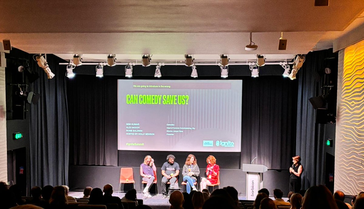 LimpetFilms's tweet photo. A lot of food for thought, and some excellent plants, at the Barbican today where our director @rose_baldwin was part of the #IgniteSummit panel pondering 'Can comedy save us' alongside @MrNishKumar and Sky's @alexandramoody https://t.co/XbvSd6LsNb