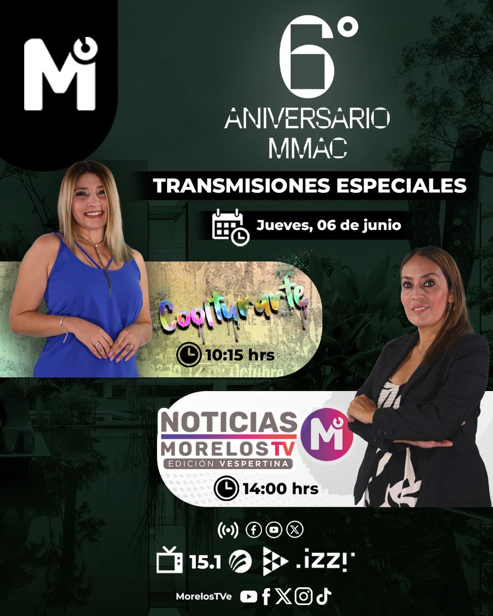 CanalQuinceTV's tweet photo. ¡No te pierdas las transmisiones especiales desde el Museo Morelense de Arte Contemporáneo Juan Soriano por motivo de su #SextoAniversario 🎉🎨
Únete a la fiesta y disfruta de todas las actividades en vivo. ¡Te esperamos para celebrar juntos!
#MMACJS #6toAniversarioMMAC https://t.co/ogWZrrM62X