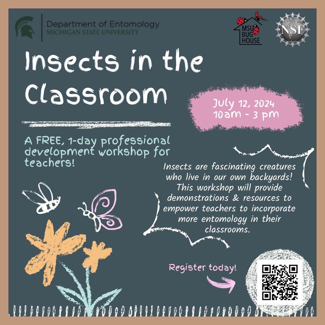 We are hosting an "Insects in the Classroom" workshop for teachers! 
Please share this opportunity with any teachers you know!
Register using the QR code on the image, or this link here: forms.gle/Tf8ziqWaDm4TFX…