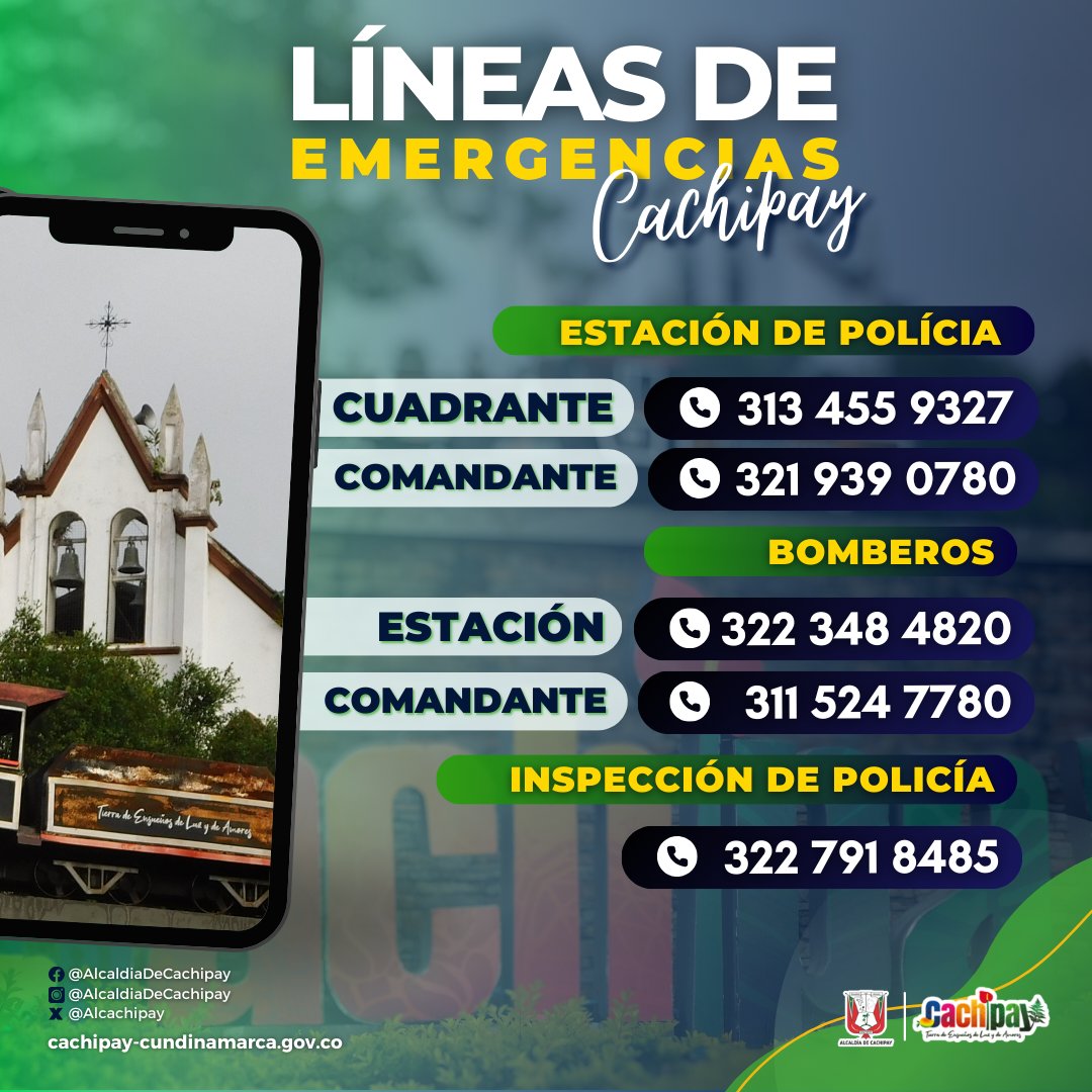 alcachipay's tweet photo. #LíneasdeEmergencias | Comunidad #cachipayuna:
Desde la Administración Municipal de #Cachipay, compartimos las líneas de las diferentes entidades y organismos disponibles para la atención de emergencias. https://t.co/lOwccSDPDF