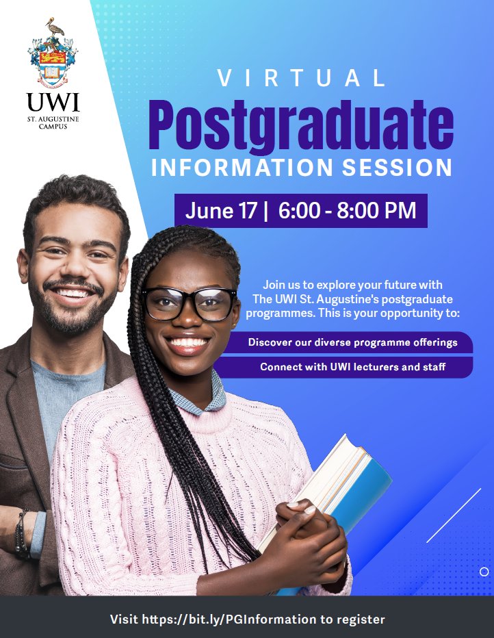 Don't miss out on this opportunity to connect with UWI lecturers and staff.
Register here: bit.ly/PGInformation