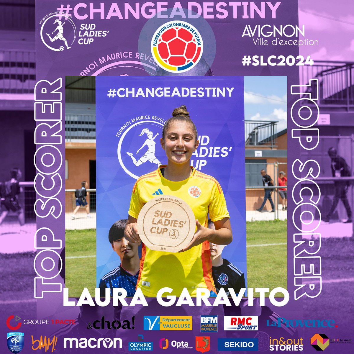 _superpoderosas's tweet photo. ⚽️🔥 Con dos anotaciones, Daniela Garavito 🇨🇴 fue galardonada como al máxima artillera de la #SudLadiesCup 🏆🇨🇵, siendo incluida en el XI ideal de la competición.
👏 FELICIDADES 👏
📸 @SudLadiesCup https://t.co/bJXFlrTYfS