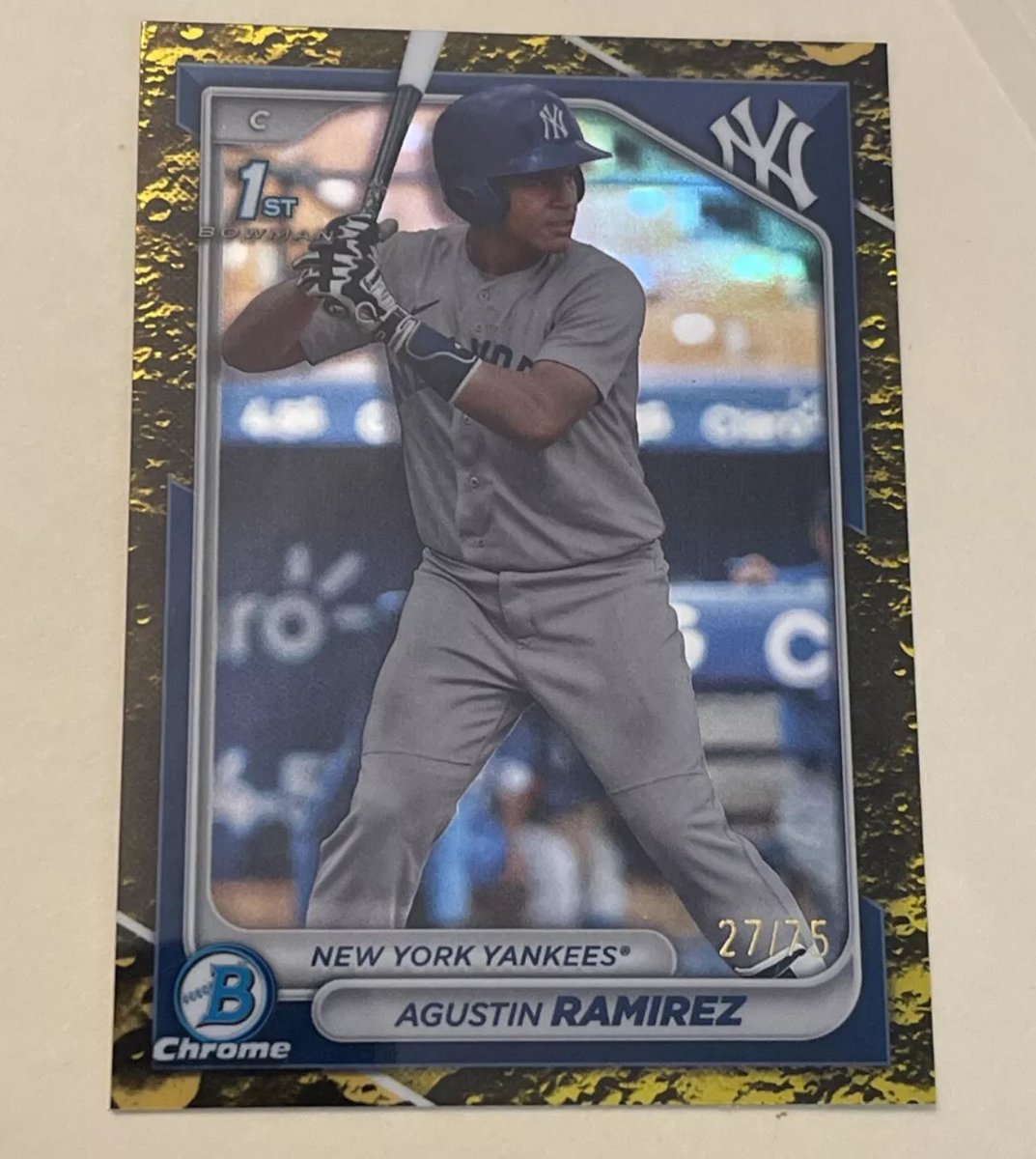 AFordHobby's tweet photo. @TonysCards @sports_sell @C4RDL0TK1NG @jasonmcghee26 2024 Bowman Chrome Agustin Ramirez 1st Yellow Lunar Refractor 27/75 - $35 shipped https://t.co/CMzCScWIhm