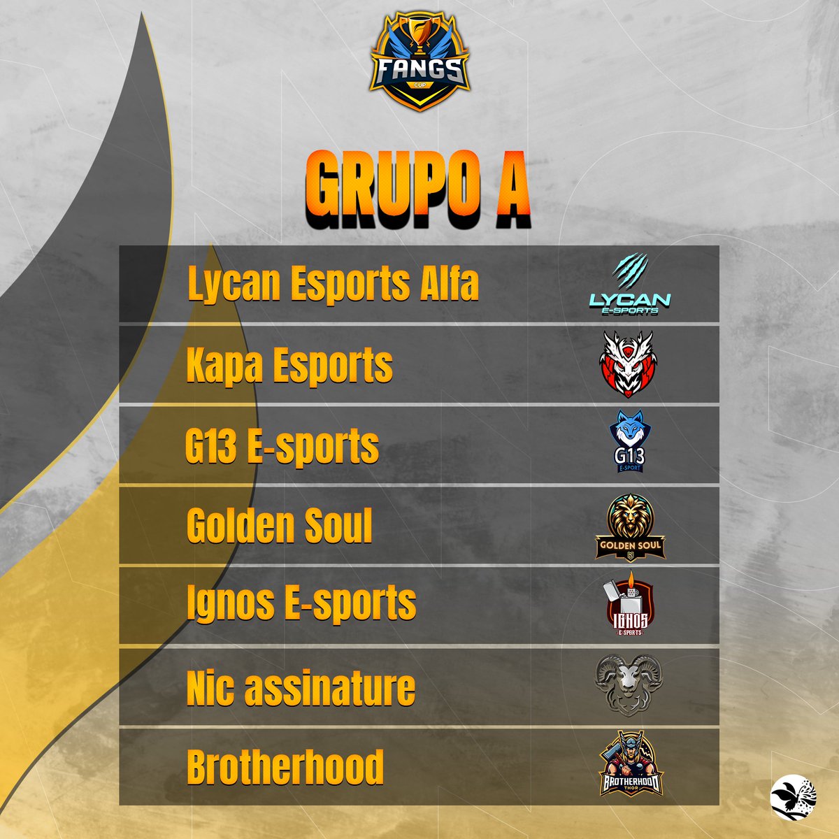 Fangsorg's tweet photo. É com grande entusiasmo que damos início ao nosso campeonato de League of Legends, equipes talentosas se enfrentarão para provar quem é o melhor. Temos o prazer de apresentar os grupos que disputarão essa jornada épica de estratégia, trabalho em equipe.
#leagueoflegends #FangsCup https://t.co/g4WWUWVpUg