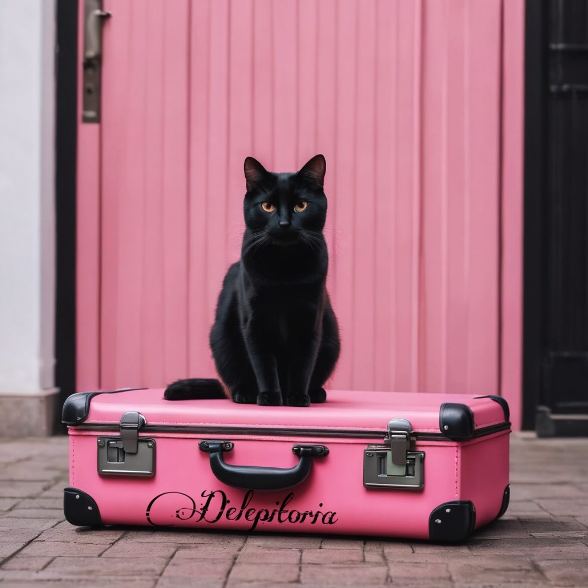 #blackcat #delepitoria #pinksuitcase