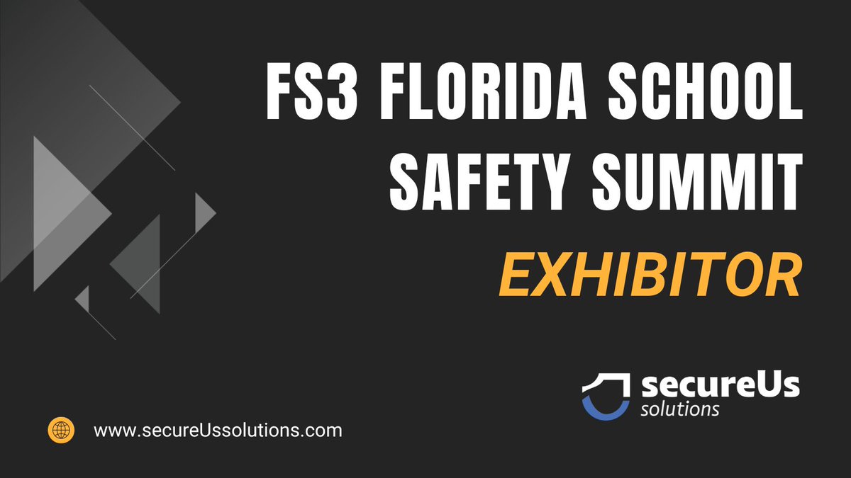 ssecureUS's tweet image. Hey, Florida School Safety Specialists! We’re an exhibitor at the FS3 Florida School Safety Summit on June 10-12, 2024. Stop by our booth and see what’s new at secureUssolutions.com