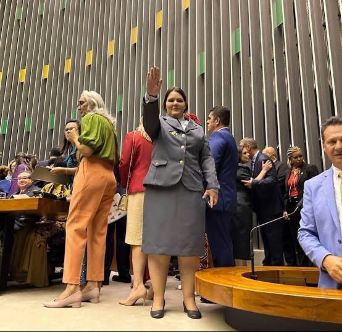 A deputada Coronel Fernanda, fazendo um gesto criminoso dentro de uma instituição democrática!
Essa é a certeza da impunidade!