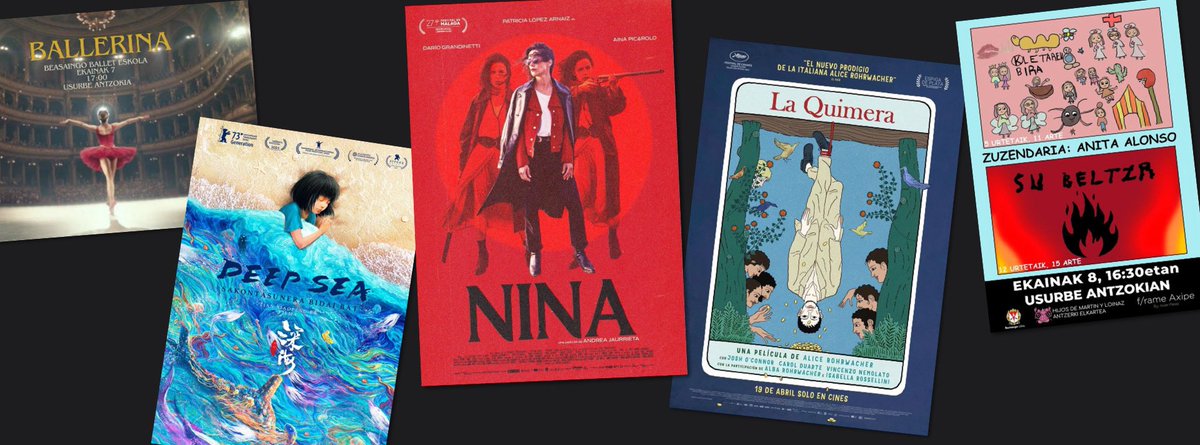 PROGRAMAZIOA

🩰 Ballerina
📆 Ekainak 7

🎥 Nina
📆 Ekainaren 7tik 10era

🎭 Kletaren Bira / Su Beltza
📆 Ekainak 8

🎥 Deep Sea. Sakontasunera bidai bat
📆 Ekainak 9

🎞️ La quimera
📆 Ekainak 11

🎟 Sarrerak/Entradas: usurbe.eus